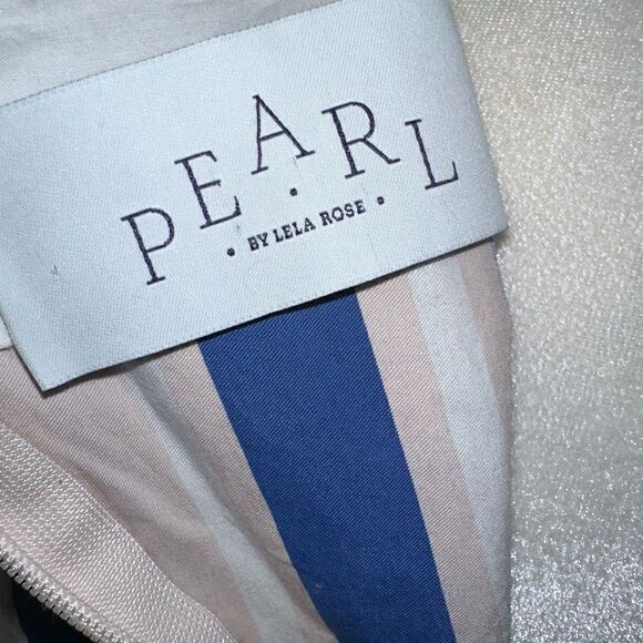 PEARL by Lela Rose Striped Ruffle Sleeve Pink Blue Designer Sheath Mini Dress S - Picture 10 of 12